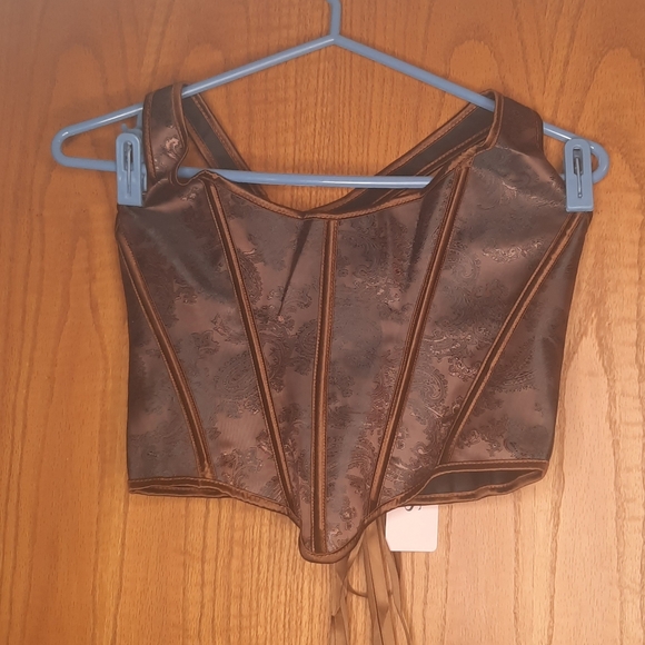 Brown Paisley Halter Corset Top - Picture 2 of 4